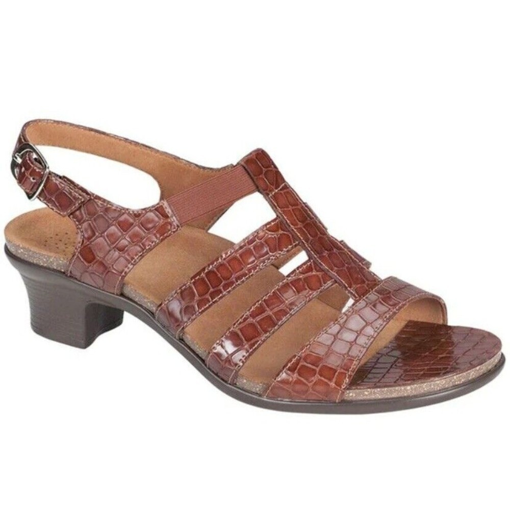 SAS Allegro Cognac Brown Strappy Croc Sandals Shoes Size 8M SUPER‎ Nice!